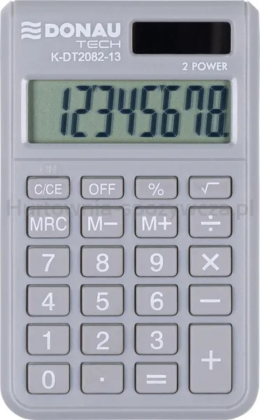 Kalkulator kieszonkowy DONAU TECH, 8-cyfr. wyświetlacz, wym. 97x60x10 mm, jasnoszary