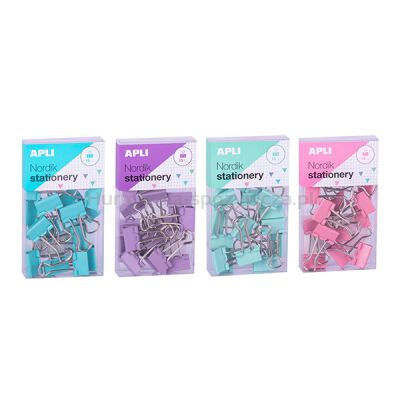 Klipy do dokuMentów Apli Nordik, 19 mm, 15 szt., pudełko z zawieszką, mix kolorów pastel 