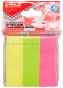 Office Products Zakładki indeksujące papier, 26x76mm, 3x100 kart., zawieszka, mix kolorów 