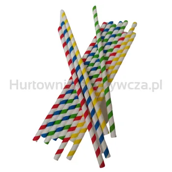 Słomki Papierowe  Typu Shake Kolorowe Paski -Opakowanie 50Szt. Horeca Polska