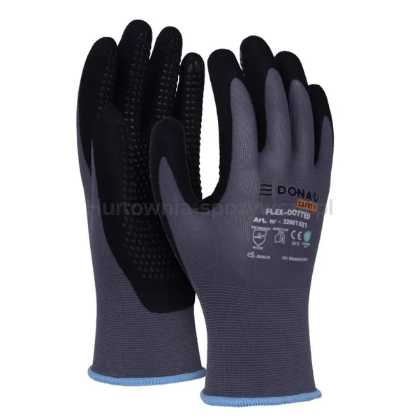 Rękawice DONAU SAFETY Flex-Dotted, kat. II, rozm. 9, szare