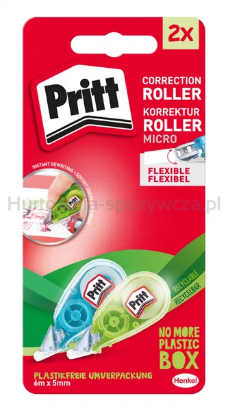 Korektor w taśmie PRITT, micro roller, 5mm x 6m, 2 szt., blister, mix kolorów
