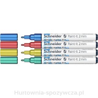 Marker Akrylowy Schneider Paint-It Metallic, 2 Mm, Etui 4 Szt., Niebieski, Czerowny, Żółty, Zielony
