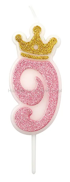 Świeczka PARTY GO, cyfra 9, 6,8cm, różowa
