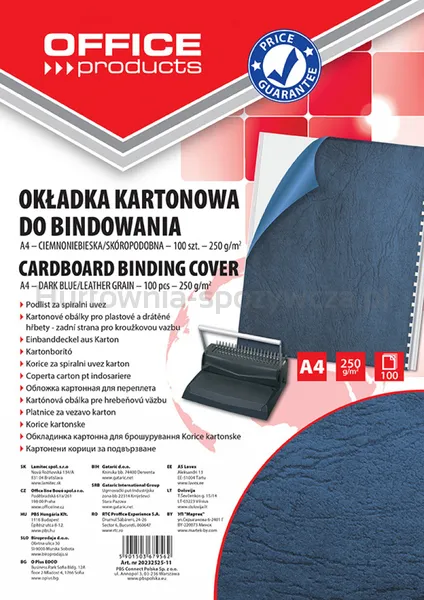 Office Products Okładki do bindowania karton, A4, 250gsm, skóropodobne, 100szt., ciemnoniebieskie 