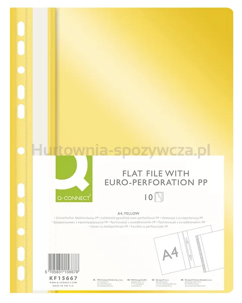 Q-Connect Skoroszyt, PP, A4, standard, 120/170mikr., wpinany, żółty 