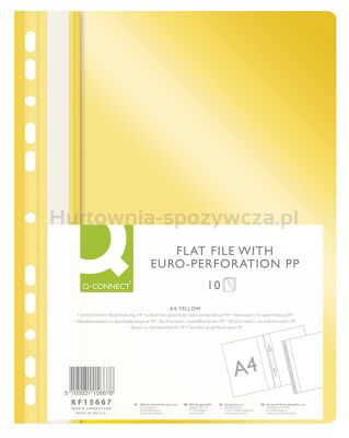 Q-Connect Skoroszyt, PP, A4, standard, 120/170mikr., wpinany, żółty 
