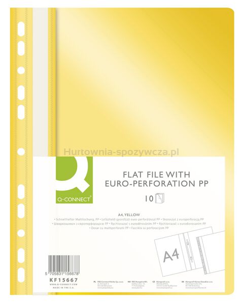 Q-Connect Skoroszyt, PP, A4, standard, 120/170mikr., wpinany, żółty 