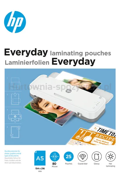 Folie Laminacyjne Hp Everyday, A5, 80 Mic, 25 Szt., Przezroczyste/Połysk