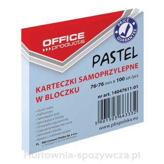 Bloczek Samoprzylepny Office Products, 76X76Mm, 1X100 Kart., Pastel, Niebieski