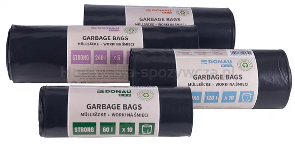 Worki na śmieci DONAU ECO, mocne (LDPE), 240l, 5 szt., czarne
