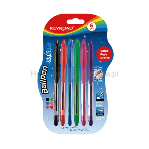 Keyroad Długopis Klasyczny Ball Pen Soft Jet, 0,7 Mm, 6 S.Zt, Blister, Mix Kolorów