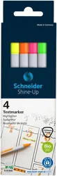 Zestaw zakreślaczy SCHNEIDER Shine-Up, 1-4mm, 4 szt., pudełko z zawieszką, mix kolorów