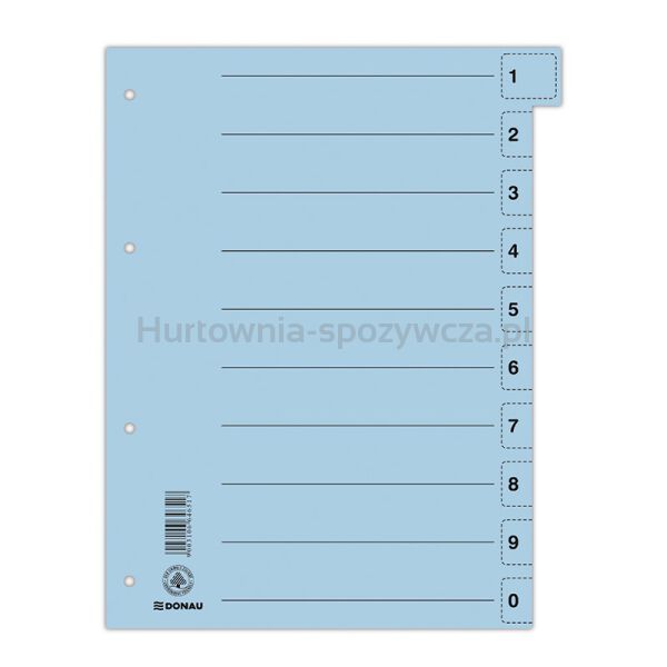 Donau Przekładka karton A4, 235x300mm, 0-9, 1 karta z perforacją, niebieska 