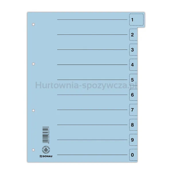 Donau Przekładka Karton A4, 235X300Mm, 0-9, 1 Karta Z Perforacją, Niebieska 