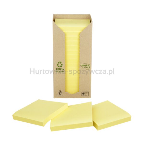 Bloczek samoprzylepny ekologiczny POST-IT® (654-1T), 76x76mm, 16x100 kart., żółty - 2