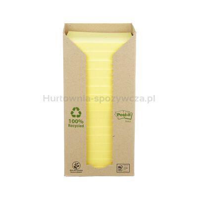 Bloczek samoprzylepny ekologiczny POST-IT® (654-1T), 76x76mm, 16x100 kart., żółty