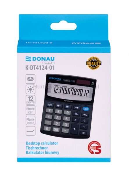 Donau Kalkulator biurowy TECH, 12-cyfr. wyświetlacz, wym. 122x100x32 mm, czarny  - 3