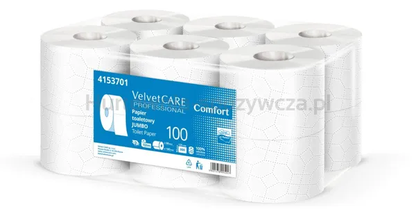 Papier toaletowy celulozowy VELVET Professional Jumbo, 2-warstwowy, 800 listków, 100m, 12szt., biały
