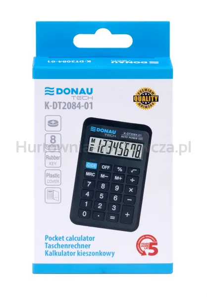 Kalkulator kieszonkowy DONAU TECH, 8-cyfr. wyświetlacz, wym. 97x62x11 mm, czarny