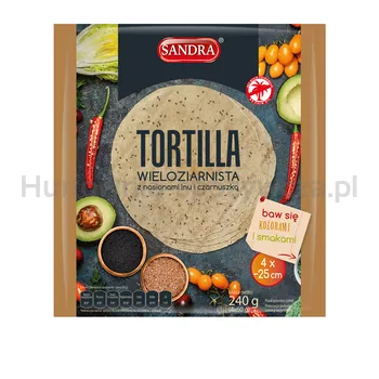 Sandra Tortilla Pszenno-Żytnia WieloZiarnista Z Nasionami Lnu I Czarnuszką 25Cm (4Szt) 240G