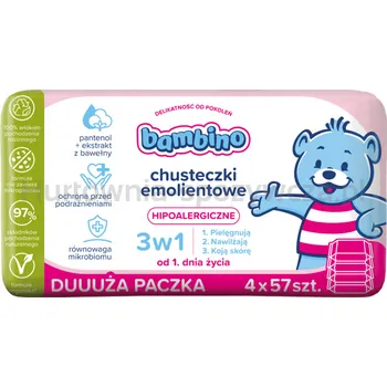 Bambino Chusteczki emolientowe 3w1 4x57 szt.