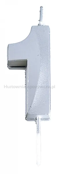 Świeczka PARTY GO, cyfra 1, 4,8cm, srebrna