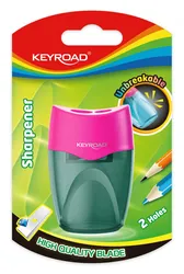 Temperówka plastikowa KEYROAD, nietłukąca, podwójna, z pojemnikiem, blister, mix kolorów