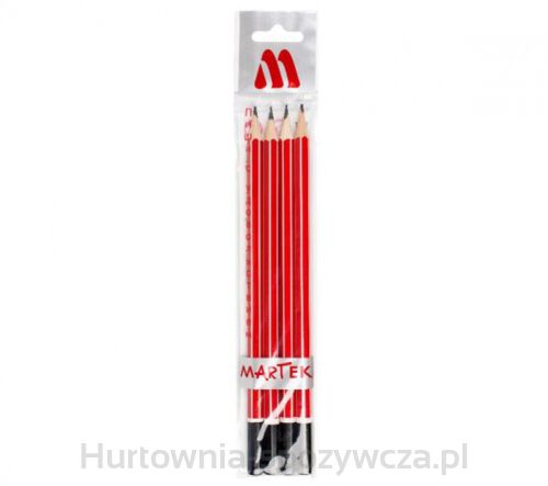Ołówki Drewniane Martek, Hb, B, 2B, H, 4 Szt., Czerwony, Zawieszka