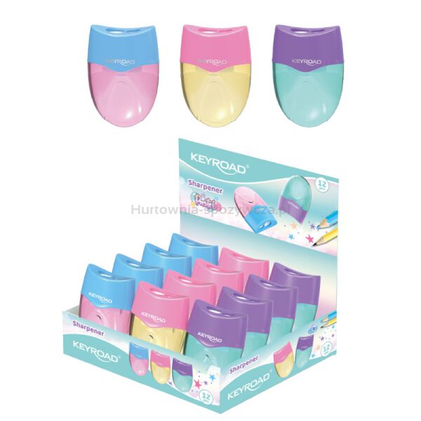 Temperówka KEYROAD Wave, plastikowa, podwójna, z pojemnikiem, pakowane na displayu, mix kolorów pastelowych - 2