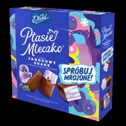 E.Wedel Ptasie Mleczko® o smaku jagodowy shake w czekoladzie mlecznej 340g