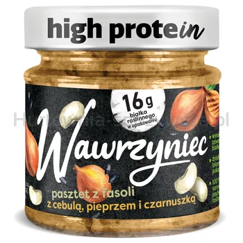 Wawrzyniec High Protein. Wysokobiałkowy pasztet z fasoli z cebulą, pieprzem i czarnuszką 180g