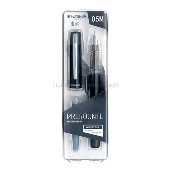 Platinum Pióro wieczne Prefounte Graphite Blue, M, w plastikowym opakowaniu, na blistrze, granatowe  - 4