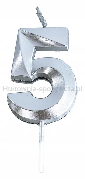 Świeczka PARTY GO, cyfra 5, 4,8cm, srebrna