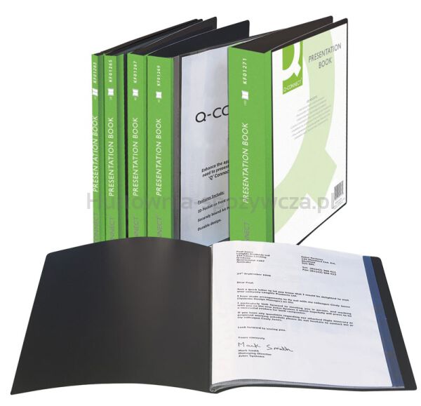 Q-Connect Teczka ofertowa z kieszenią opisową, PP, A4, 650mikr., 40 koszulek, Czarna 