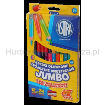 Astra kredki ołówkowe jumbo 12 sztuk=24 kolory+temperówka gratis