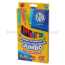 Astra kredki ołówkowe jumbo 12 sztuk=24 kolory+temperówka gratis