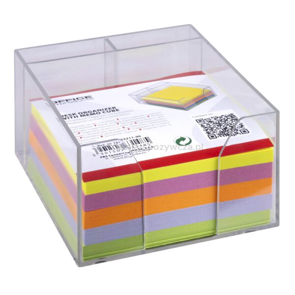 Przybornik na biurko OFFICE PRODUCTS, z kolorowymi karteczkami, plastikowy, transparentny - 2