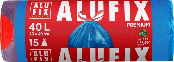 Worki na śmieci ALUFIX, ze ściągaczem, LDPE, 60x60cm, 40l, 15 szt., niebieskie