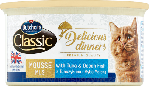 Butcher’S Delicious Dinners Cat Z Tuńczykiem I Rybami Oceanicznymi Mus 85G