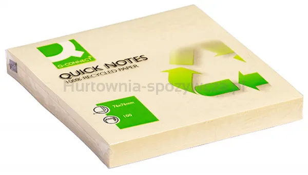 Bloczek Samoprzylepny Q-Connect 100% Recycled, 76X76Mm, 100 Kart., Żółty