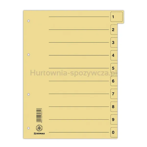 Przekładka Donau, Karton, A4, 235X300Mm, 0-9, 1 Karta Z Perforacją, Żółta