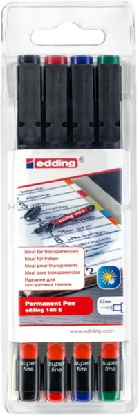Edding Foliopis e-140/4 S 0,3 mm, 4 szt., zawieszka, mix kolorów 