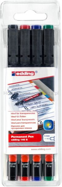 Edding Foliopis e-140/4 S 0,3 mm, 4 szt., zawieszka, mix kolorów 