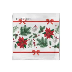 Serwetki Tete a Tete Festive Poinsettia 3-warstwowe 33x33cm składane 1/4 20szt. w paczce