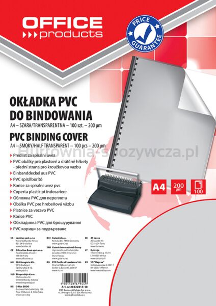 Office Products Okładki do bindowania PVC, A4, 200mikr., 100szt., szare transparentne 