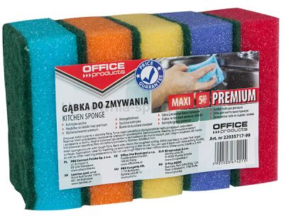 Gąbka do zmywania OFFICE PRODUCTS Maxi Premium, 5szt., mix kolorów