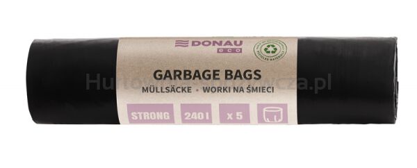Worki na śmieci DONAU ECO, mocne (LDPE), 240l, 5 szt., czarne