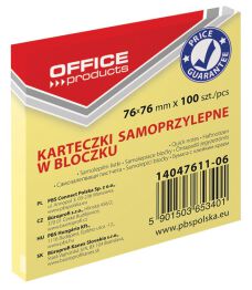 Office Products Bloczek Samoprzylepny76x76mm, 1x100 kart., pastel, jasnożółte 