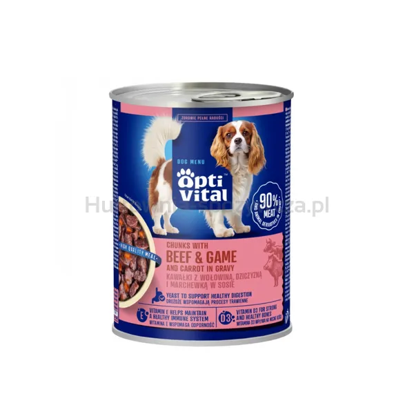 Optivital Puszka - Soczyste Kawałki Dla Dorosłych Psów Z Wołowiną Dziczyzną I Marchewką W Sosie 415G